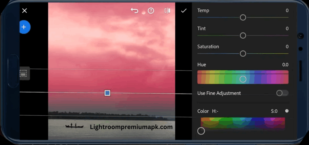 Lightroom app showing colorful images and its HSL tool options to modify Hue, Color, Saturation, and Luminance. 