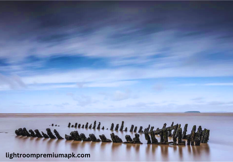 Seaside with rock stone placed in a circle, image edited via Photoshop app 